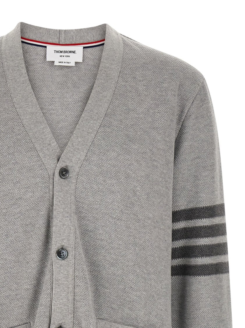 Thom Browne Honeycomb Knit Cardigan With 4Bar Intarsia And Asymmetrical Hem