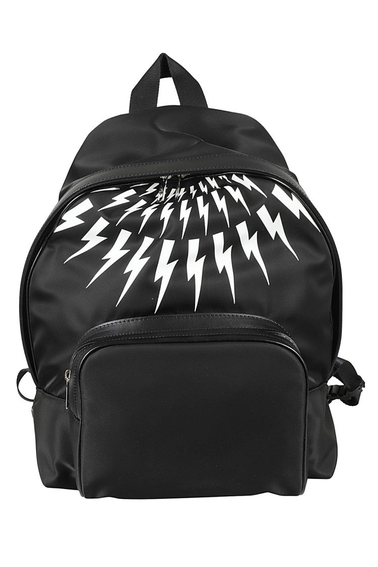Neil Barrett Fair Isle Thunderbolt Nylon Twill Leather City Backpack