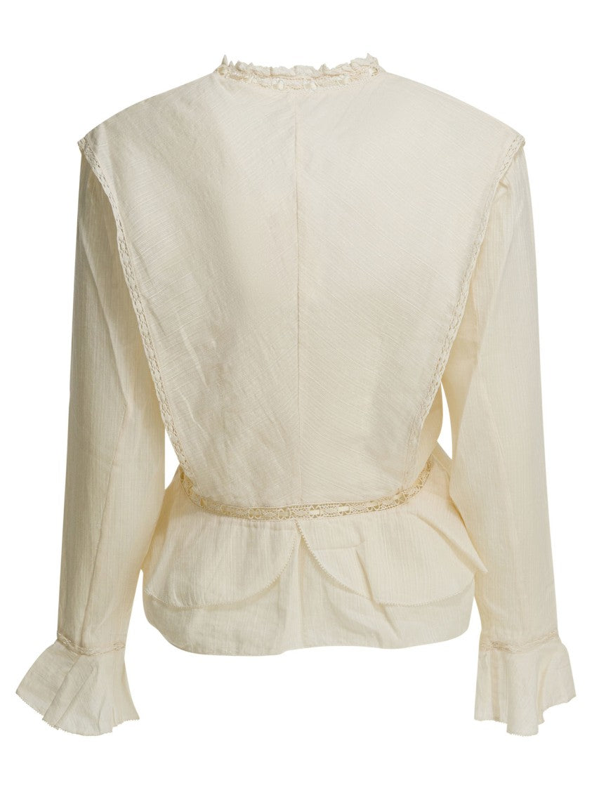 Isabel Marant Étoile V-Neck Blouse With Lace Trim And Ruffled Details