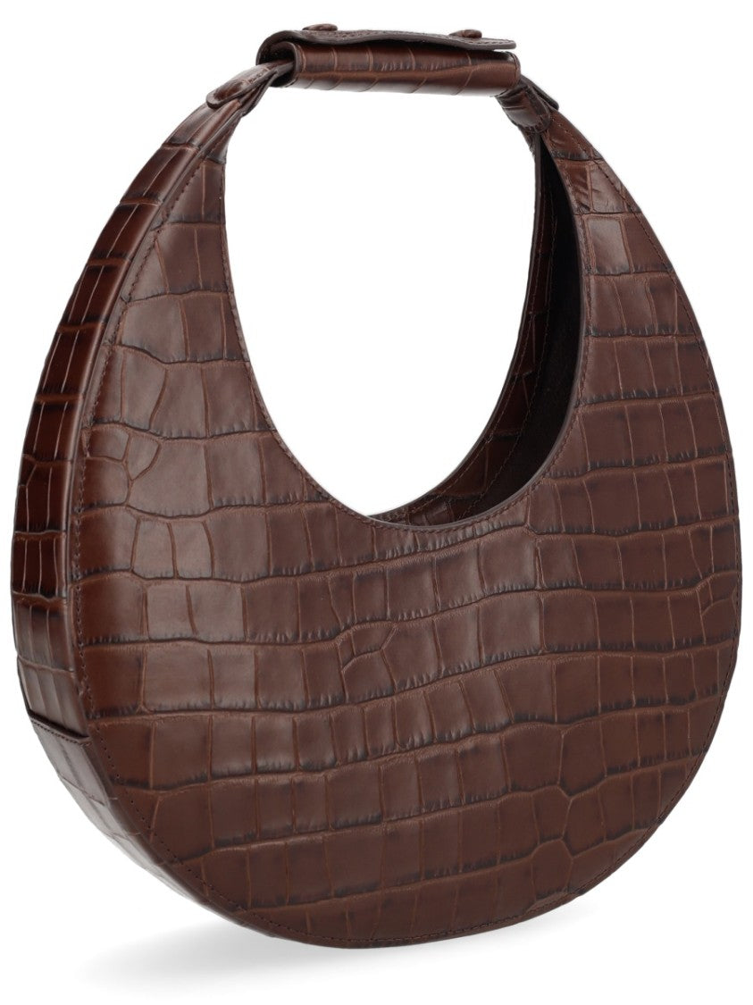 Staud Neutrals Moon Crocodile Embossed Leather Handbag