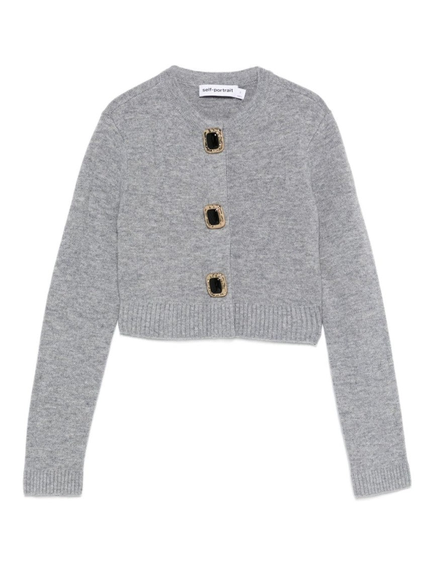 Self-Portrait Cropped Gray Sweater With Decorative Buttons