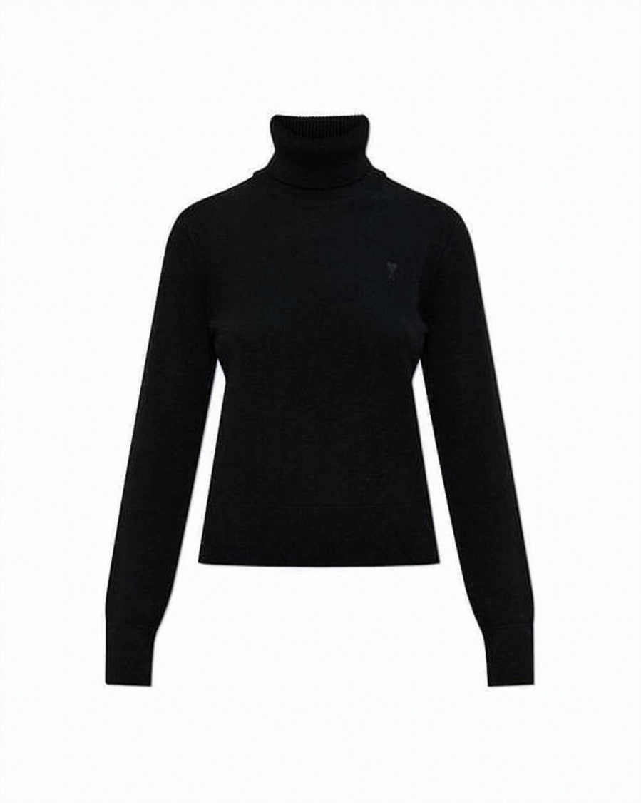 Ami Paris Fitted Black Turtleneck Sweater