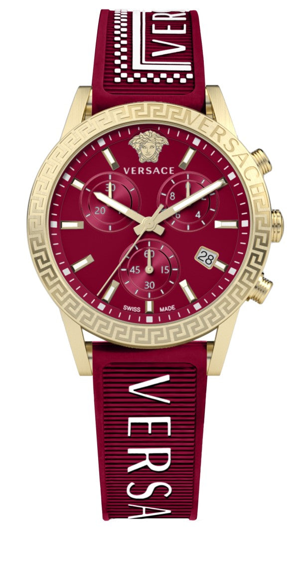 Versace Chronograph Red Dial Women's Watch With Gold-Tone Case