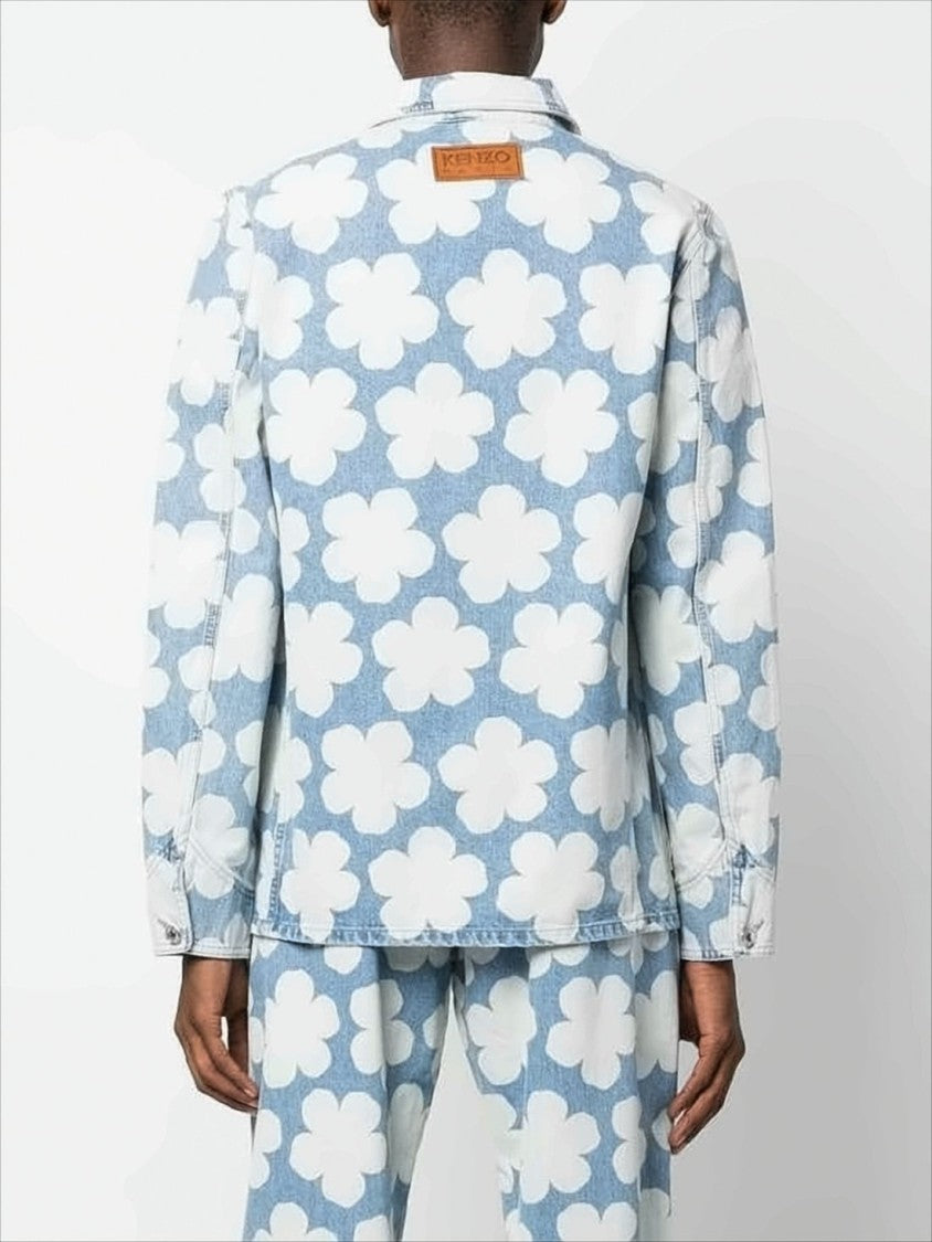 Kenzo Light Blue Denim Jacket With Bold Floral Pattern