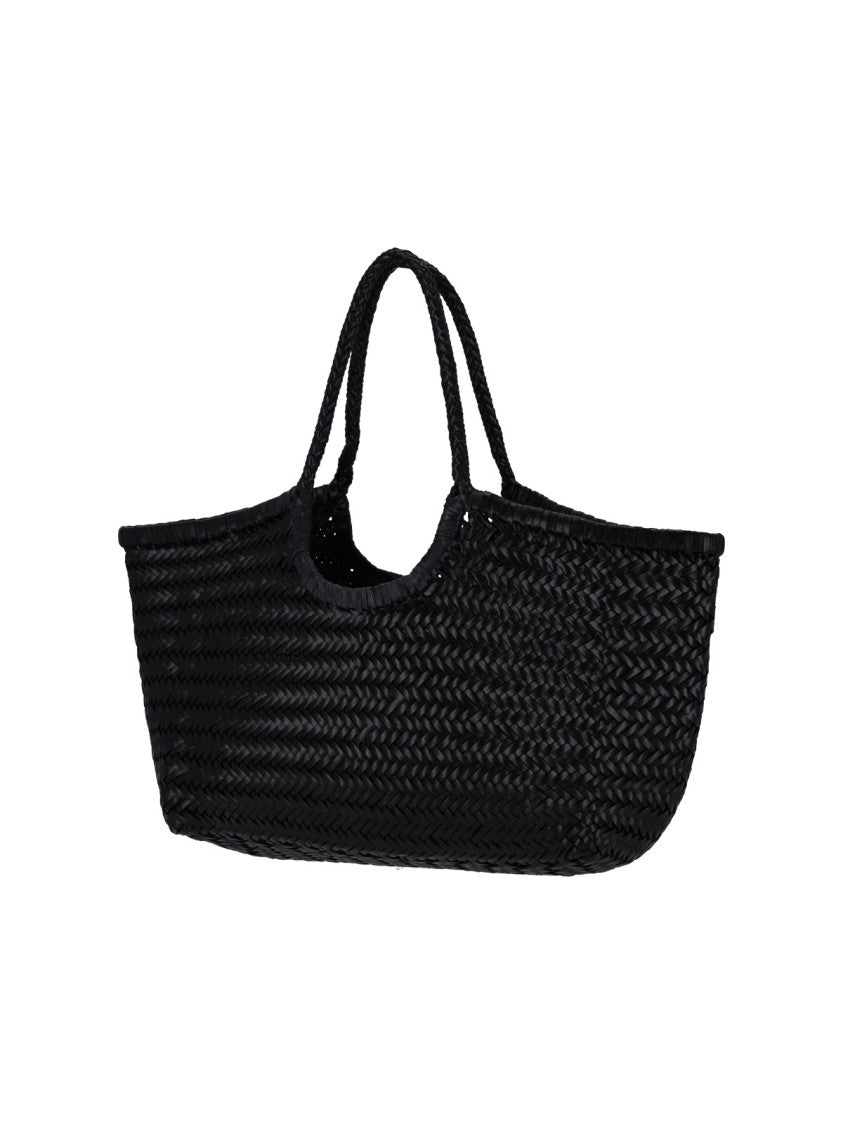 Dragon Diffusion Large Black Woven Leather Shoulder Bag With Dual Handles