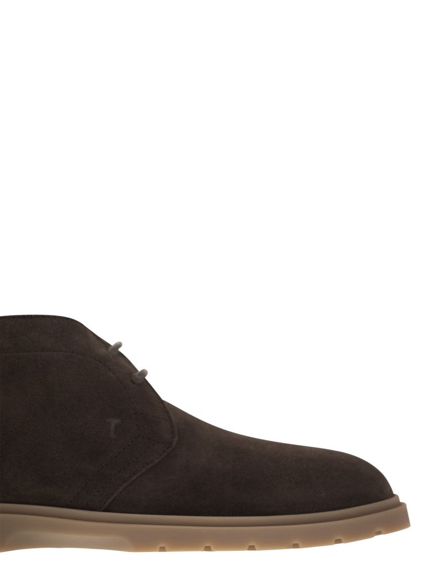 Tod's Rich Suede Ankle Boots With Embossed Monogram