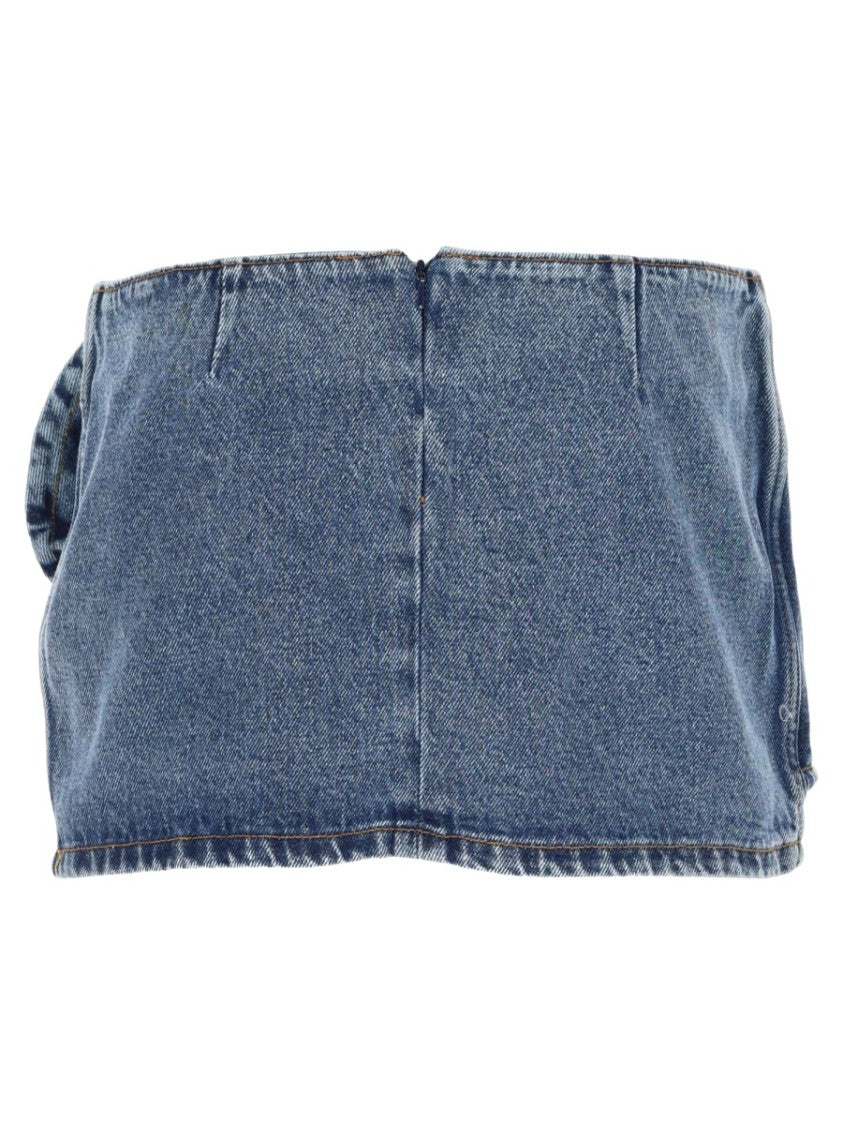 Magda Butrym Oversized Rolled Detail Cotton Denim Mini Skirt