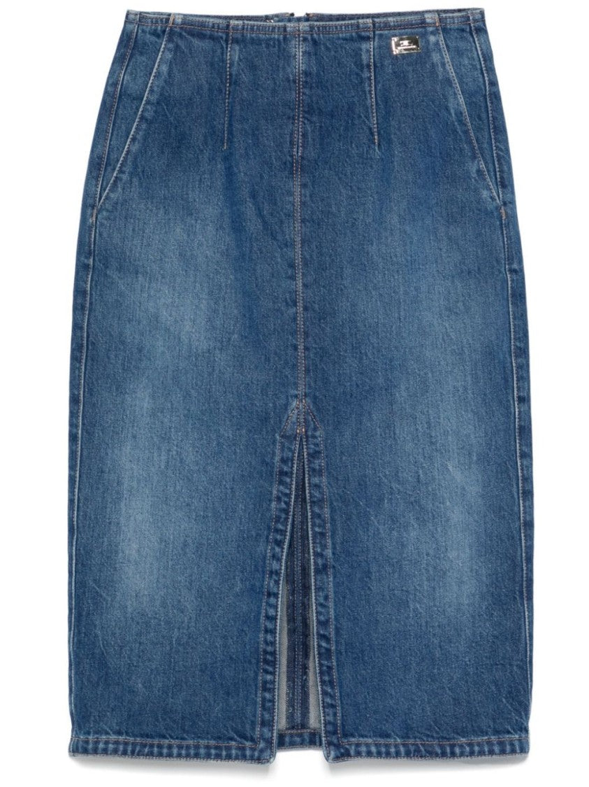 Elisabetta Franchi High-Waisted Denim Midi Skirt