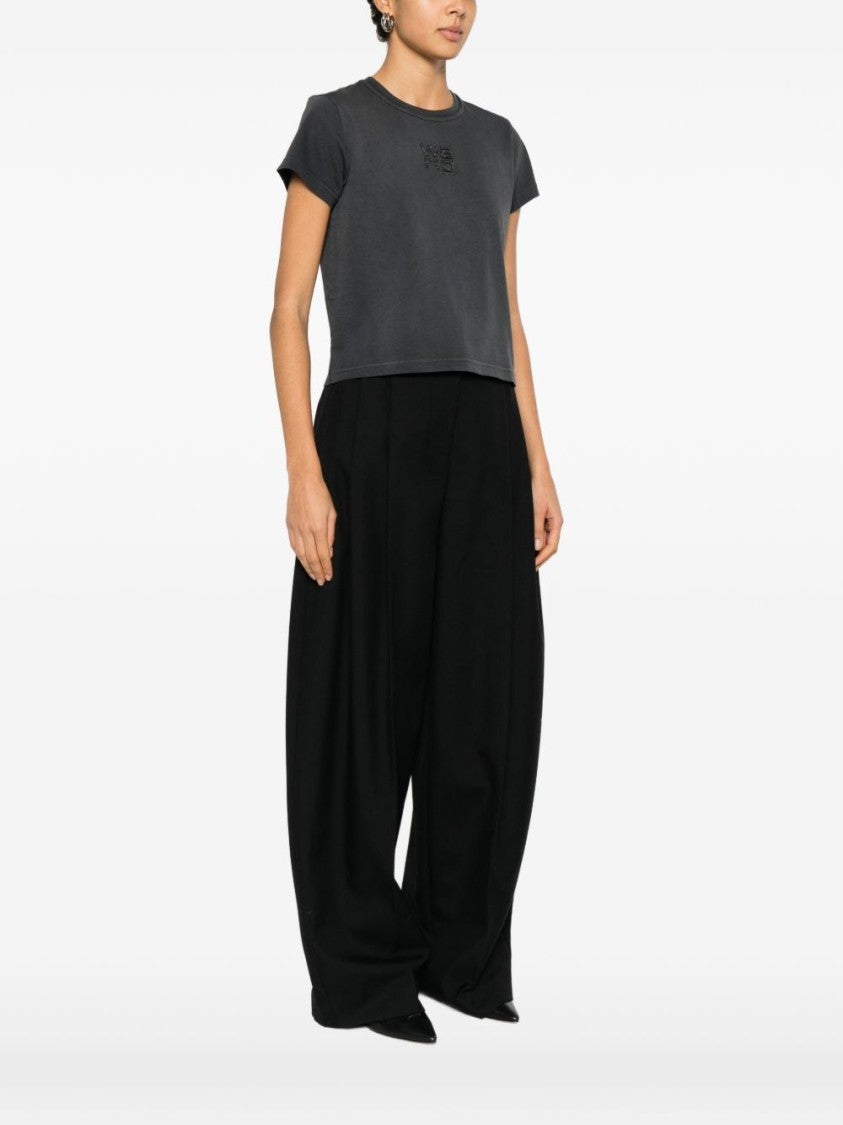 Alexander Wang Cropped Black T-Shirt With Textured Logo Design