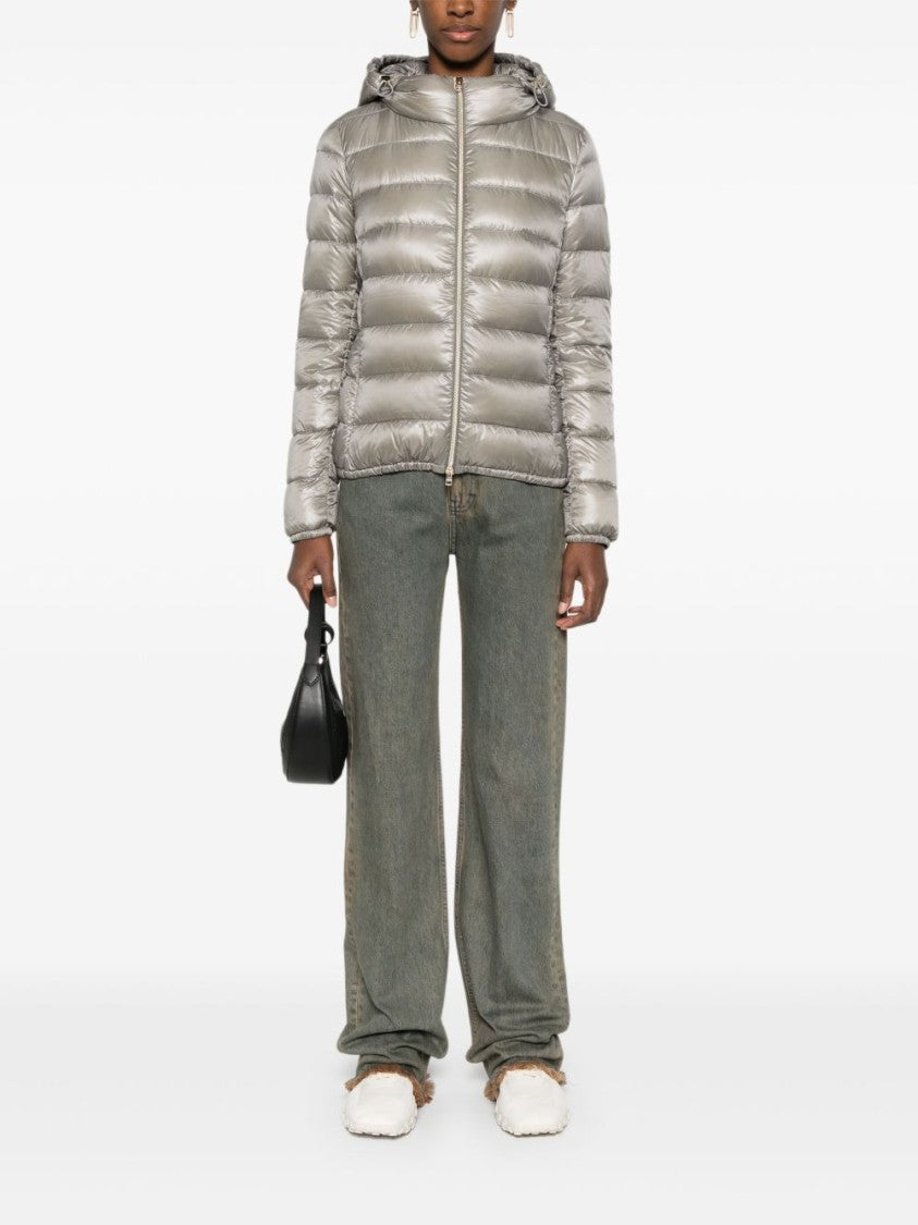Herno Pearl Gray Slim-Fit Down Jacket With Removable Hood
