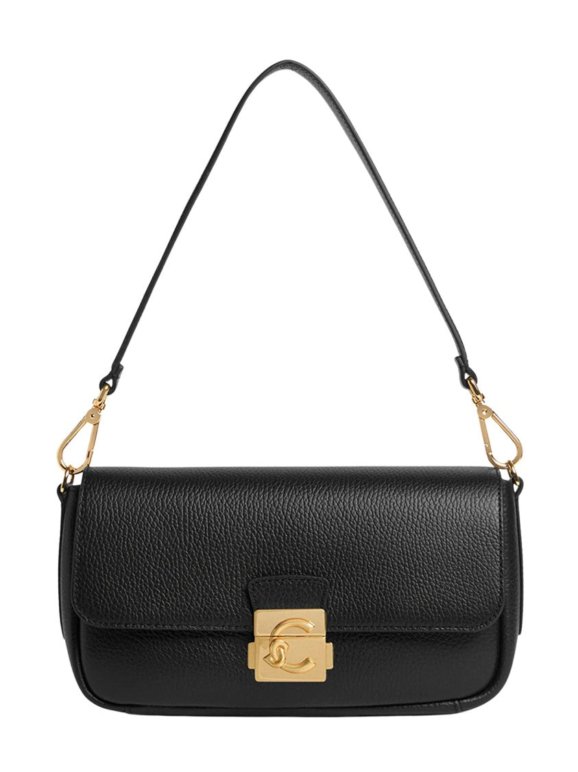 Coccinelle Pebbled Leather Medium C-Me Lock Logo Shoulder Bag