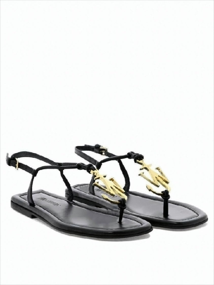 J. W. Anderson Black Leather Sandals With Gold-Tone Detailing