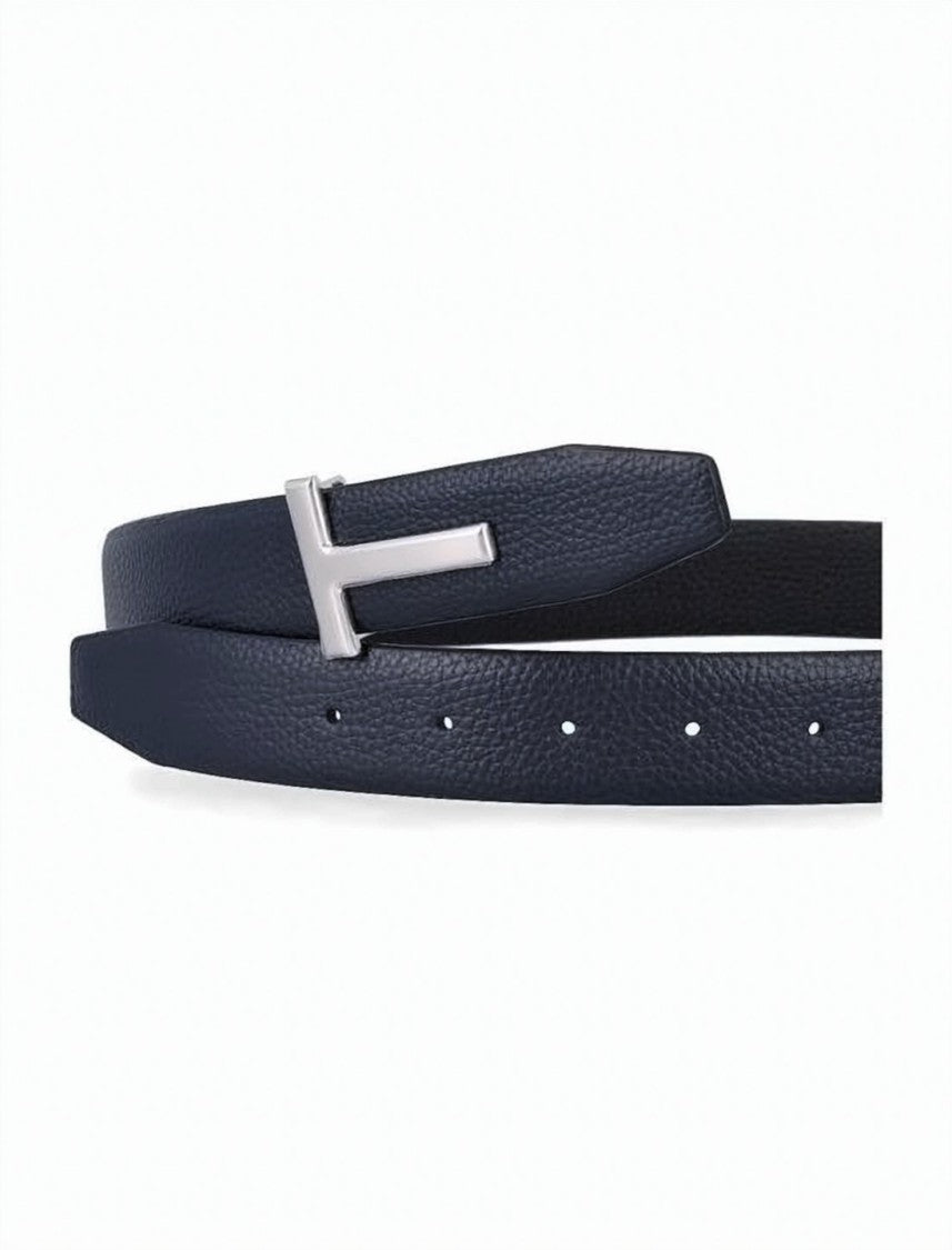 Tom Ford Reversible Buckle T Belt In Textured Calfskin