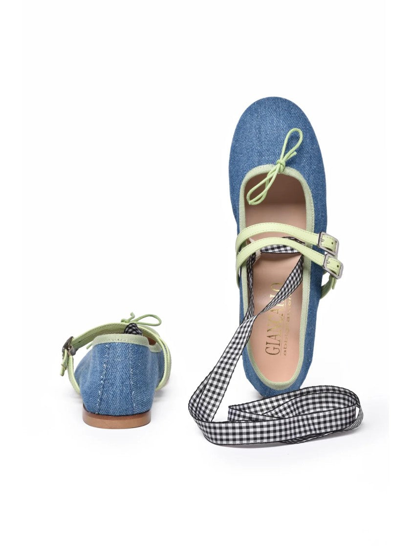 Giancarlo Abbigliamento Denim Gingham Ballerina Flats