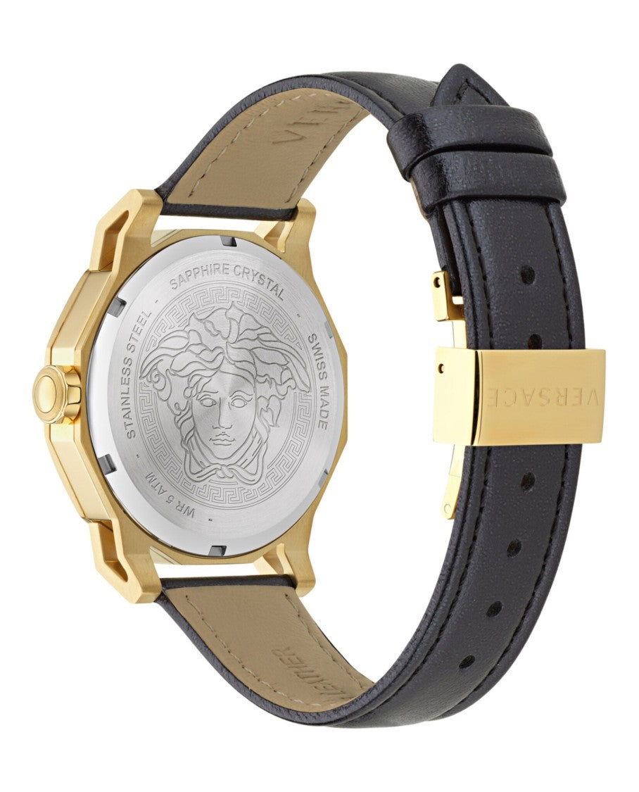 Versace Medusa Deco Leather Watch With Octagonal Case And Guilloche Dial