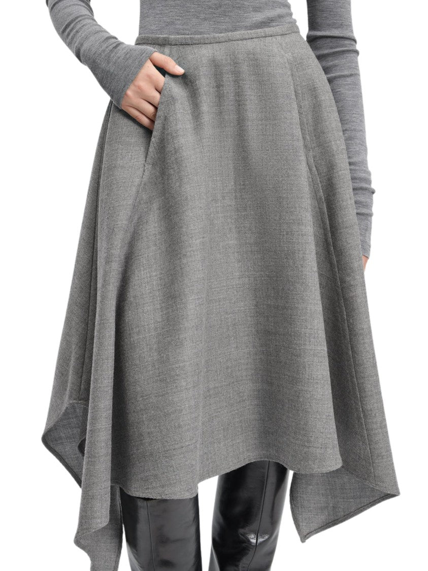 Bite Studios Asymmetrical Draped Grey Melange Wool Maxi Skirt