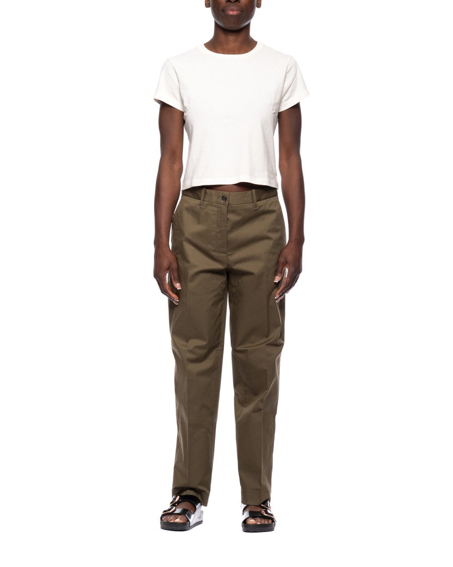 Nine In The Morning Green High-Waisted Cotton-Blend Chinos