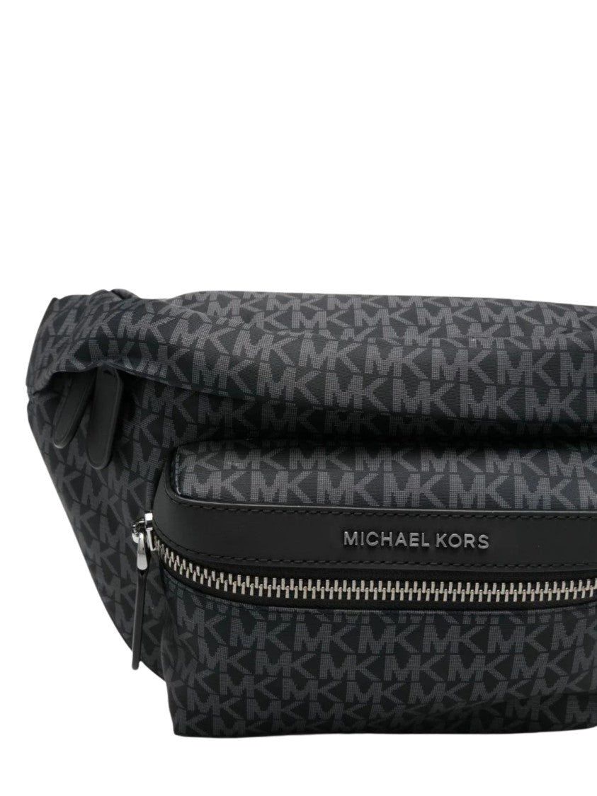 Michael Kors Structured Black Metallic Logo Pouch