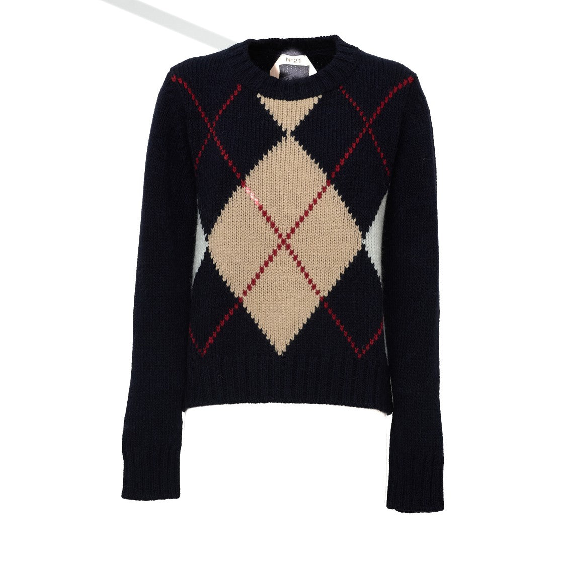 N°21 Navy Argyle Pattern Wool Crewneck Sweater