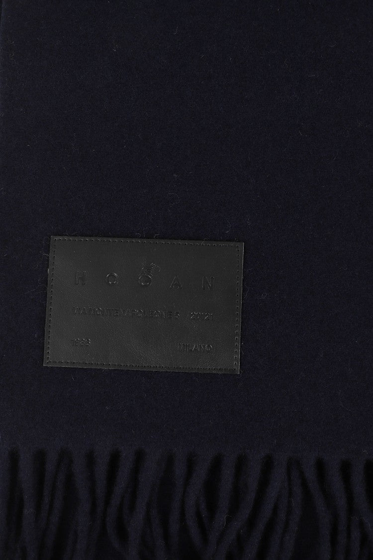 Hogan Fringed Wool Scarf With Logo Detail