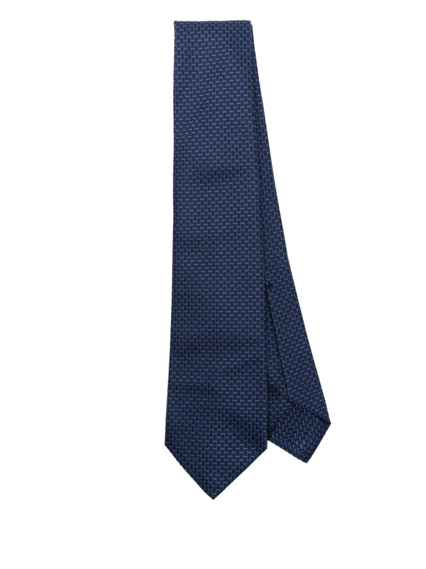 Barba Textured Blue Tie With Pointed Ends