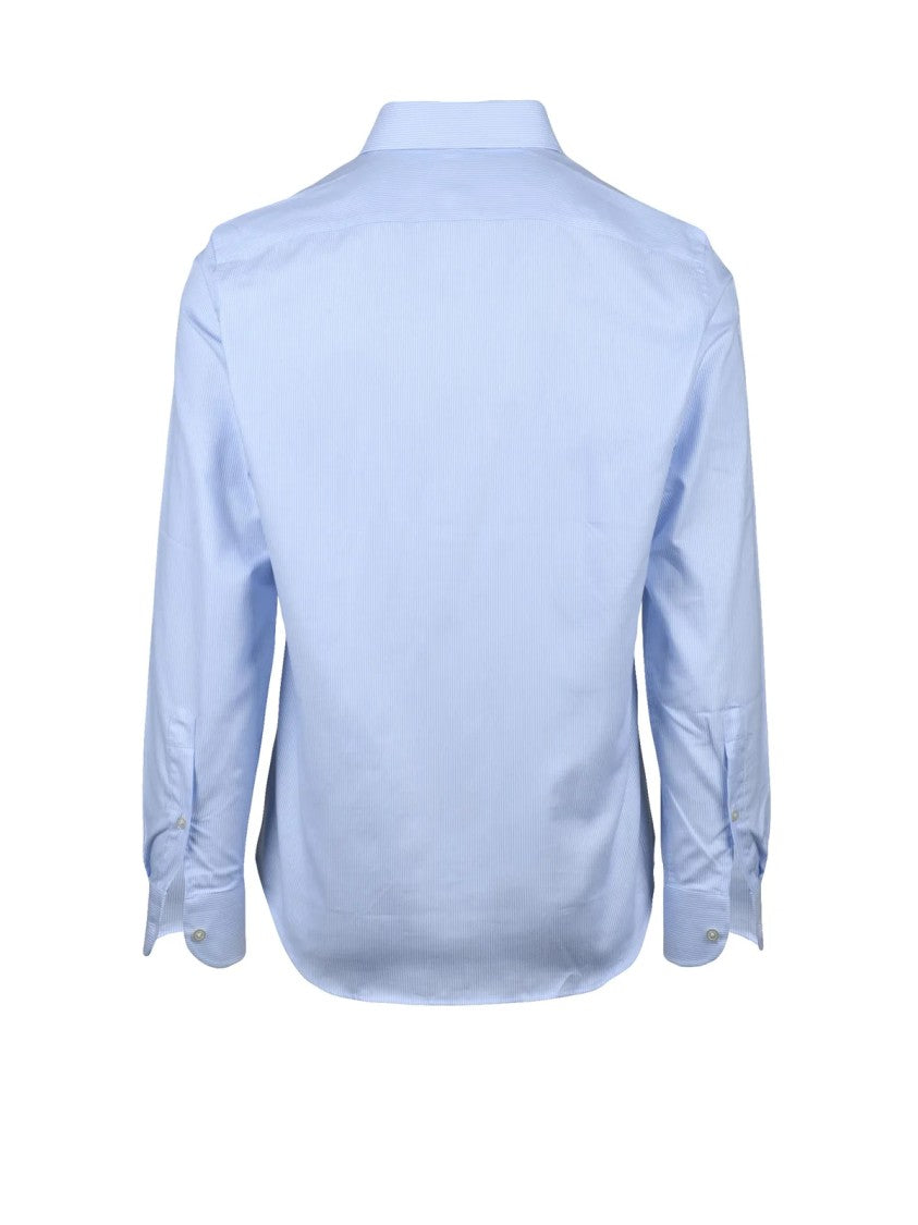 Ghirardelli Sky Blue Striped Cotton Shirt With Button-Down Collar
