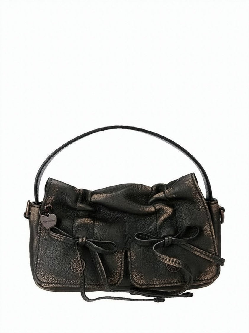 Acne Studios Ruched Calf Leather Crossbody Bag With Bow Details