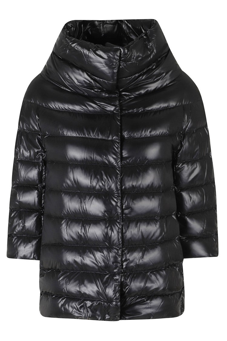 Herno Black Aminta Crater Neck 3/4 Sleeves Polyamide Down Jacket