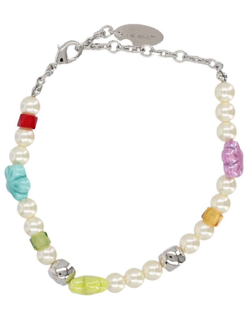 Off-White Silver Colorful Beaded Brass Bracelet
