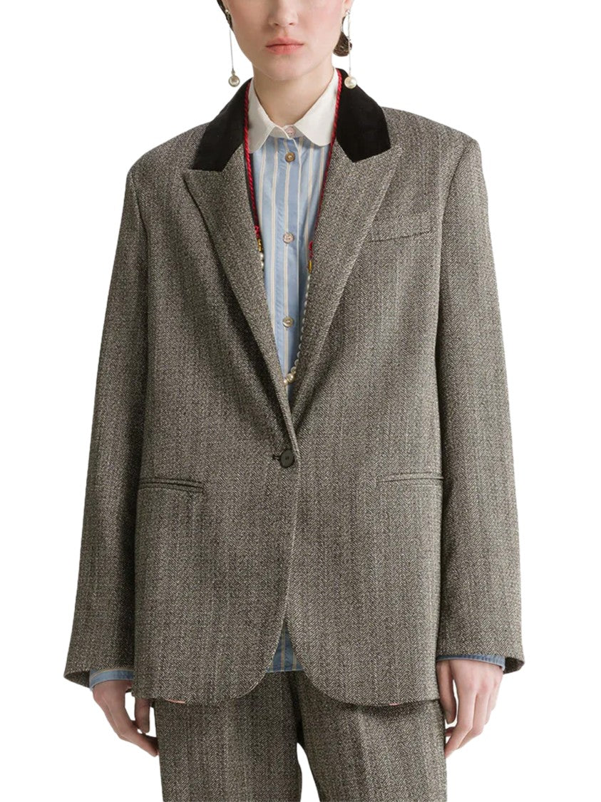 Forte Forte Tailored Grey Black-Velvet-Collar Blazer