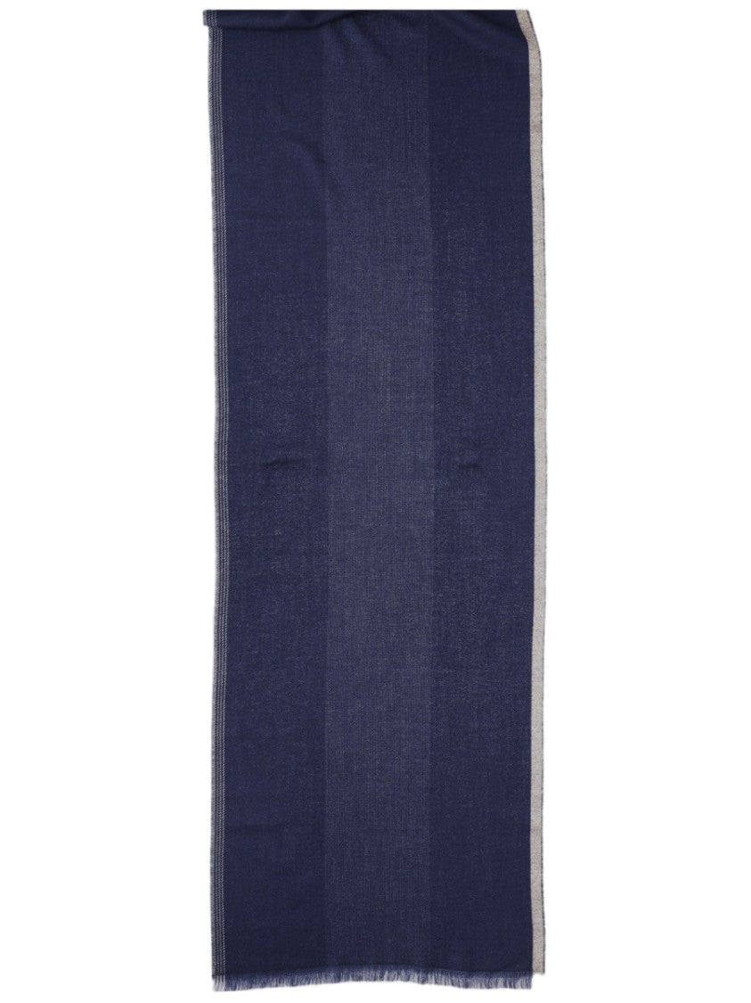 Brunello Cucinelli Long Blue Gradient Wool And Cashmere Scarf