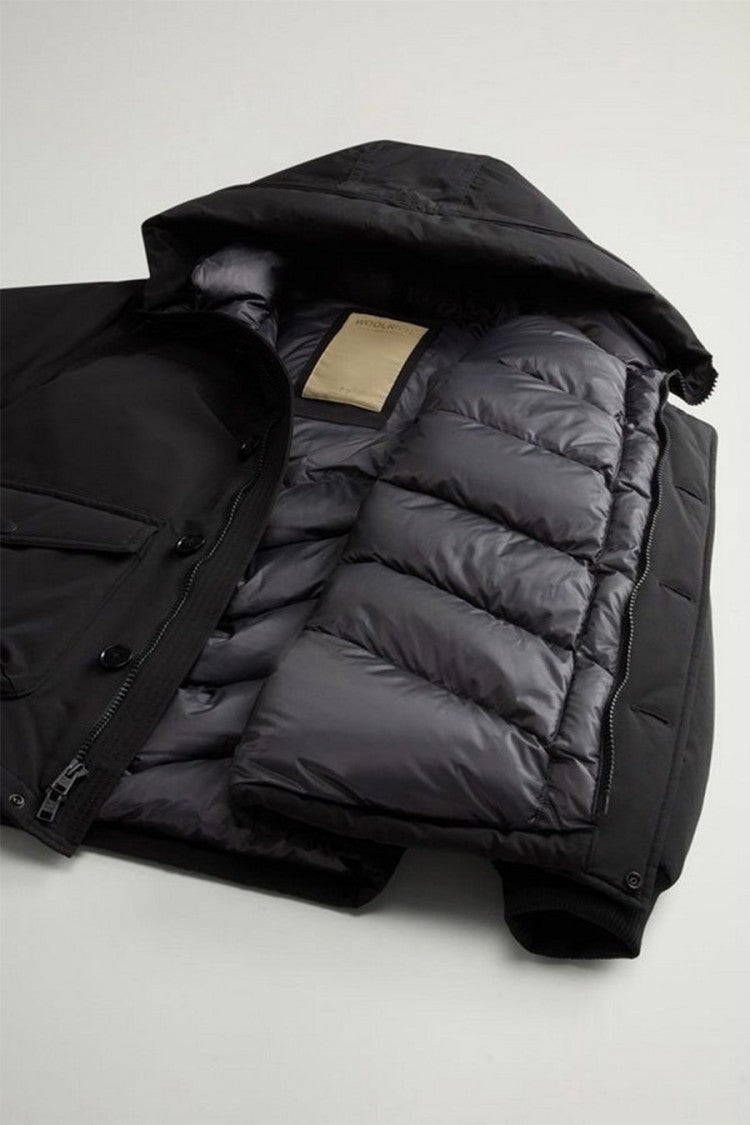 Woolrich Black Hooded Button-Front Cotton-Blend Jacket