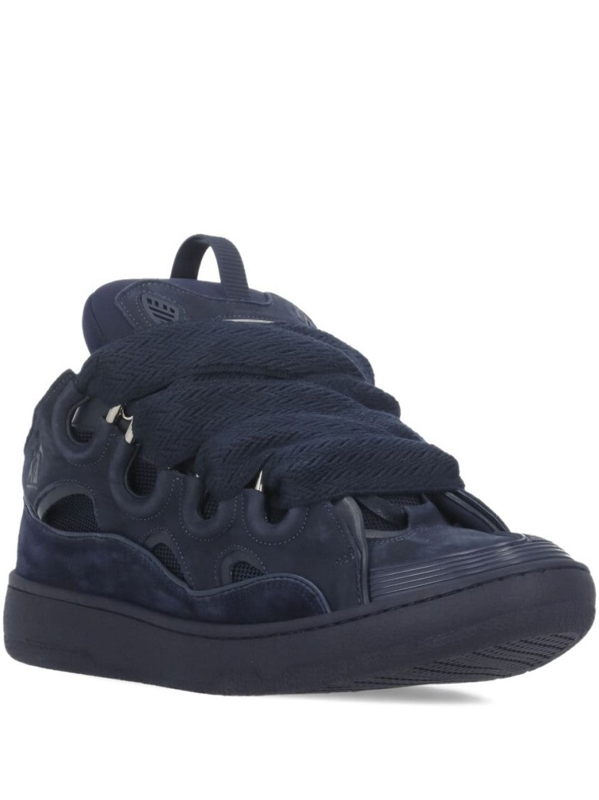 Lanvin Dark Blue Leather Sneakers With Sculpted Sole
