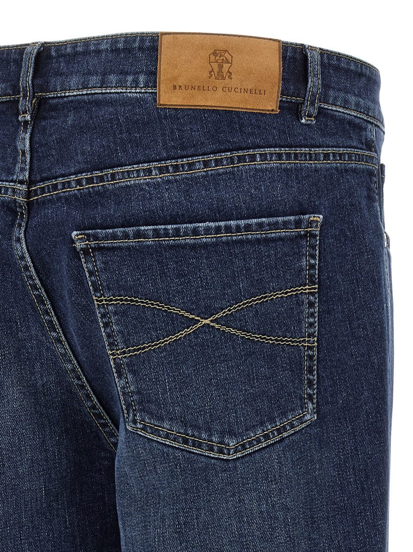 Brunello Cucinelli Logo Embroidery Stretch Jeans