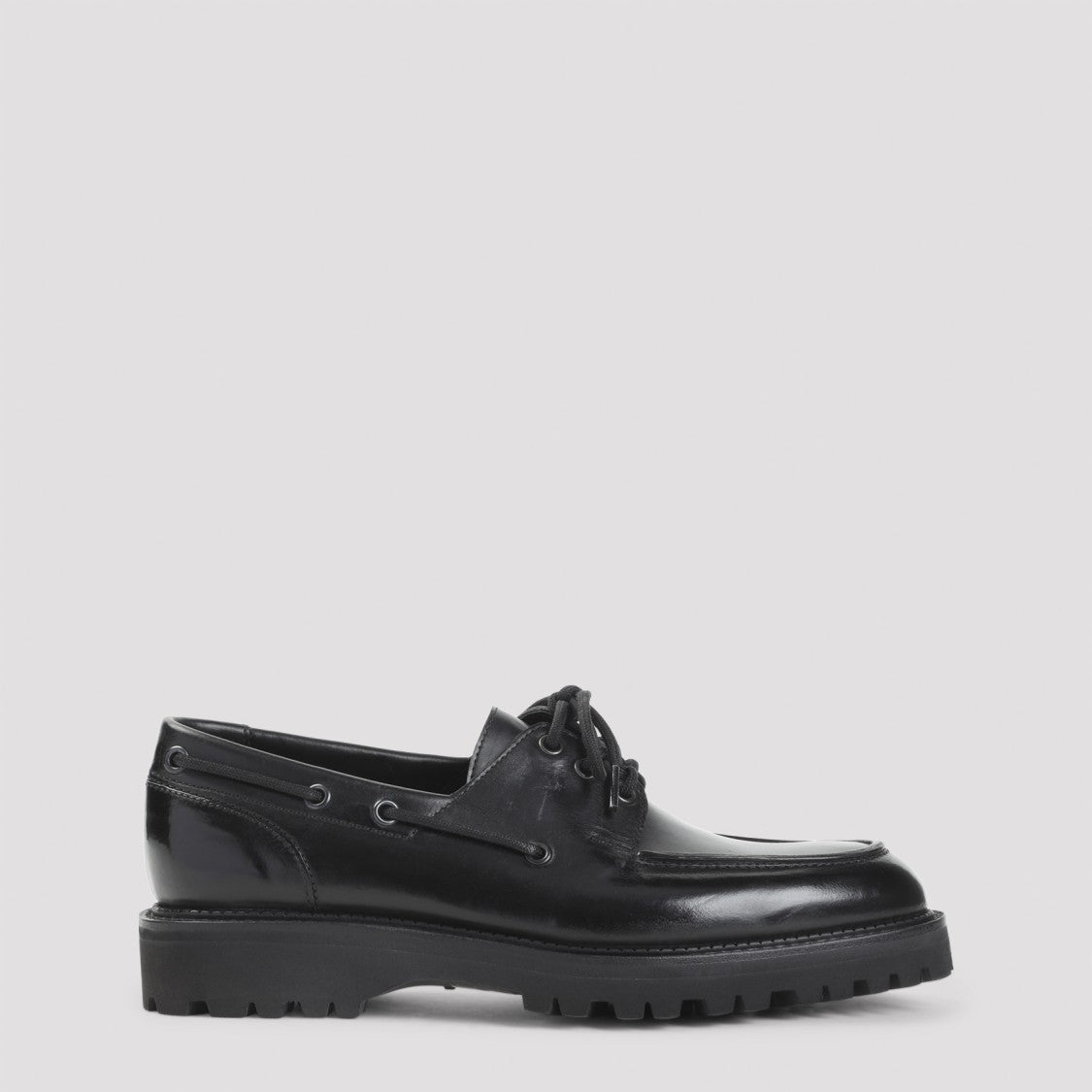 John Lobb High-Gloss Black Calf Leather Lace-Up Derbies