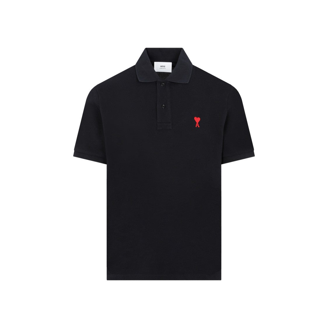 Ami Paris Classic Black Polo Shirt In Organic Cotton With Logo Embroidery