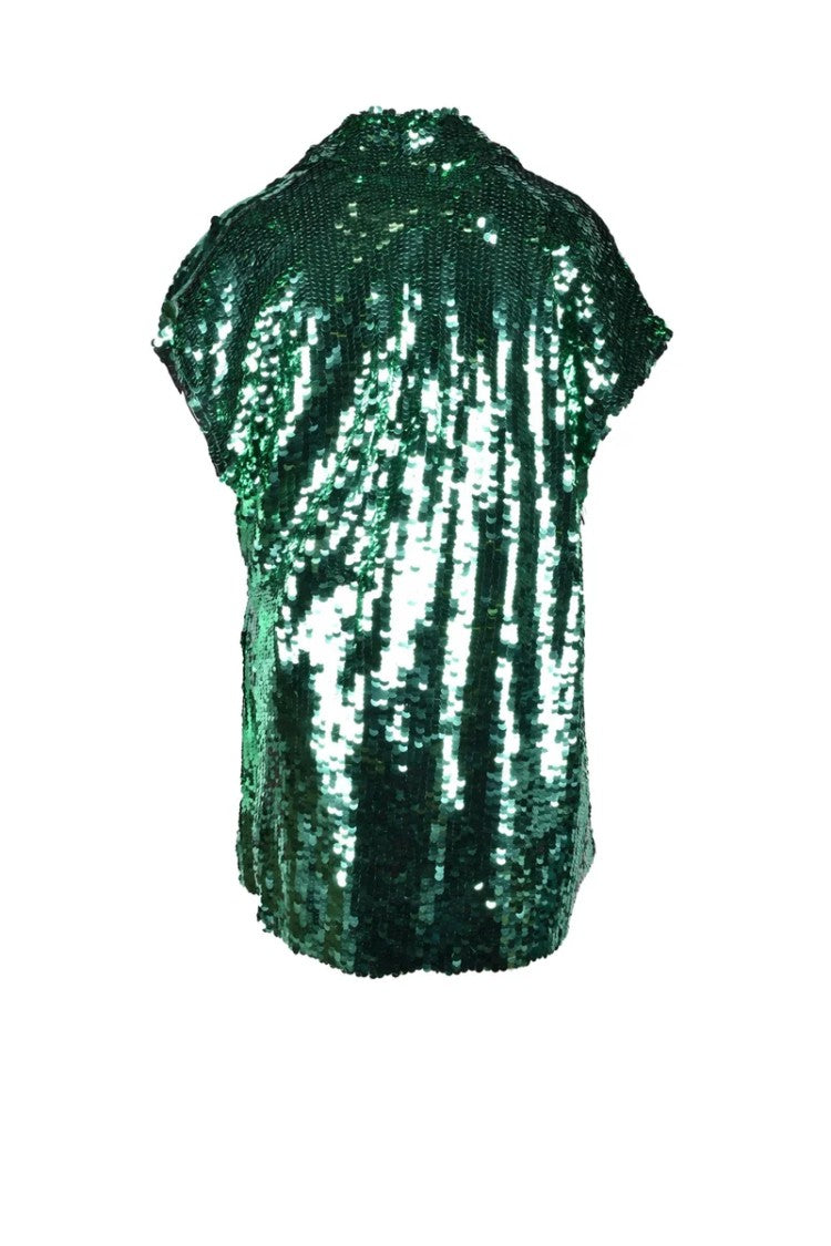 Erika Cavallini Short-Sleeved Sequin-Embellished Blouse With Wrap Tie