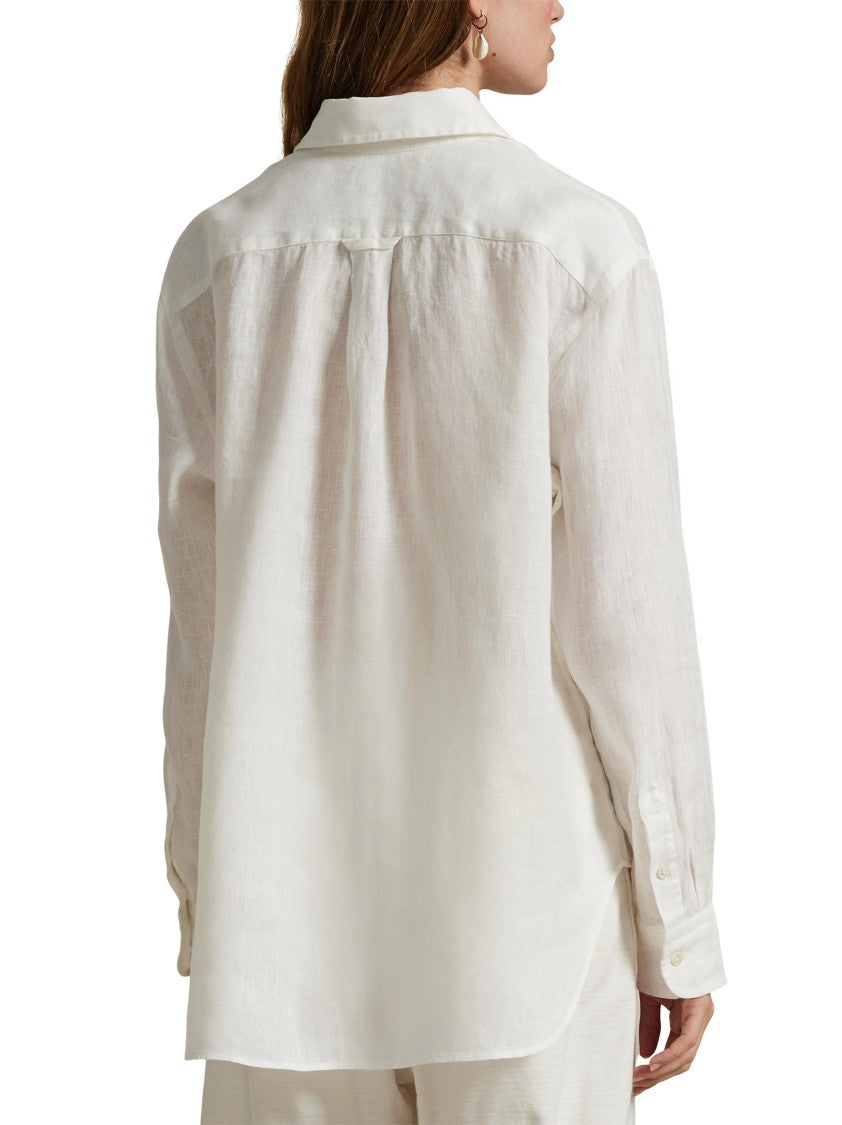 Polo Ralph Lauren Oversized White Linen Shirt With Pony Embroidery