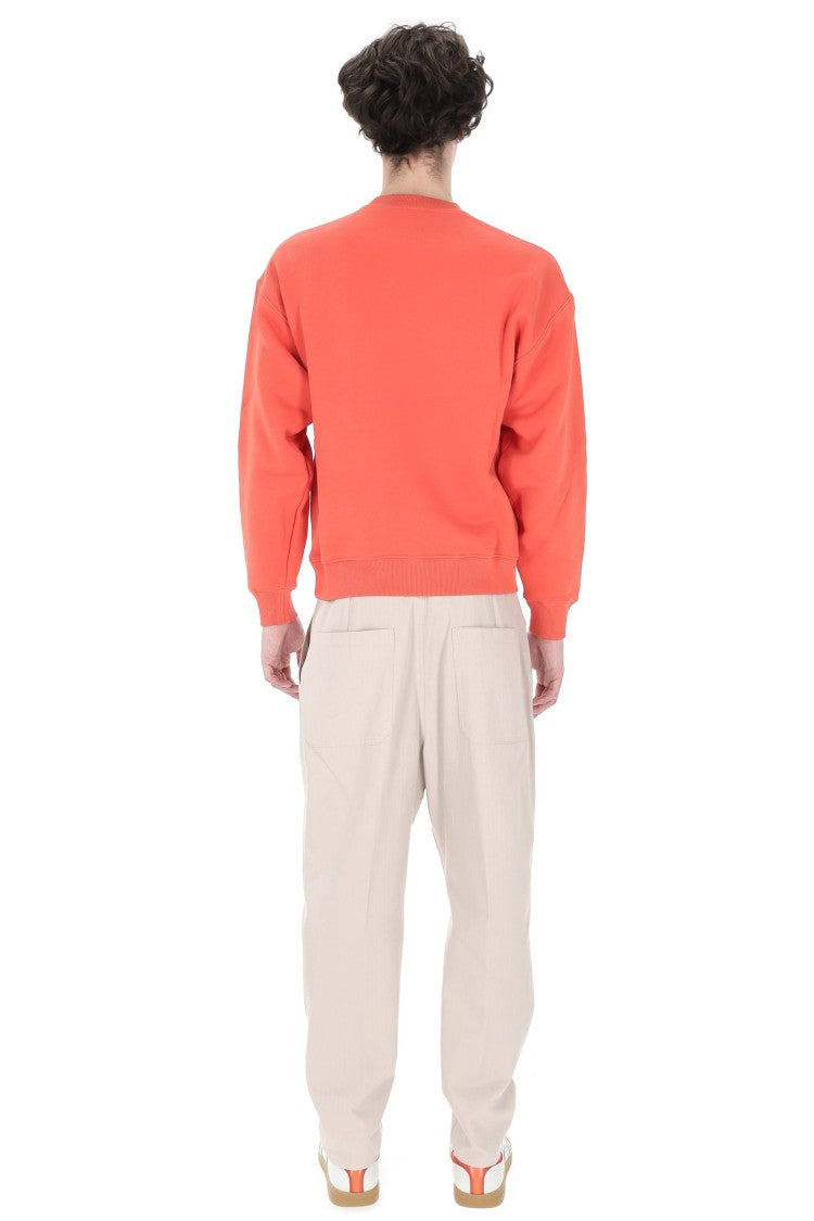 Autry Coral Red Central Logo Cotton Crewneck Sweatshirt