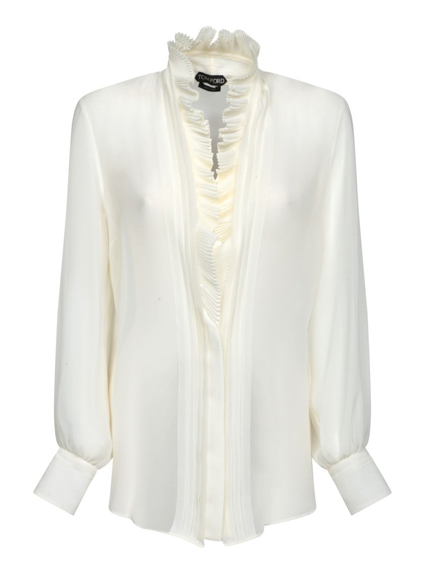 Tom Ford Silk Georgette Shirt With High Ruffled Collar