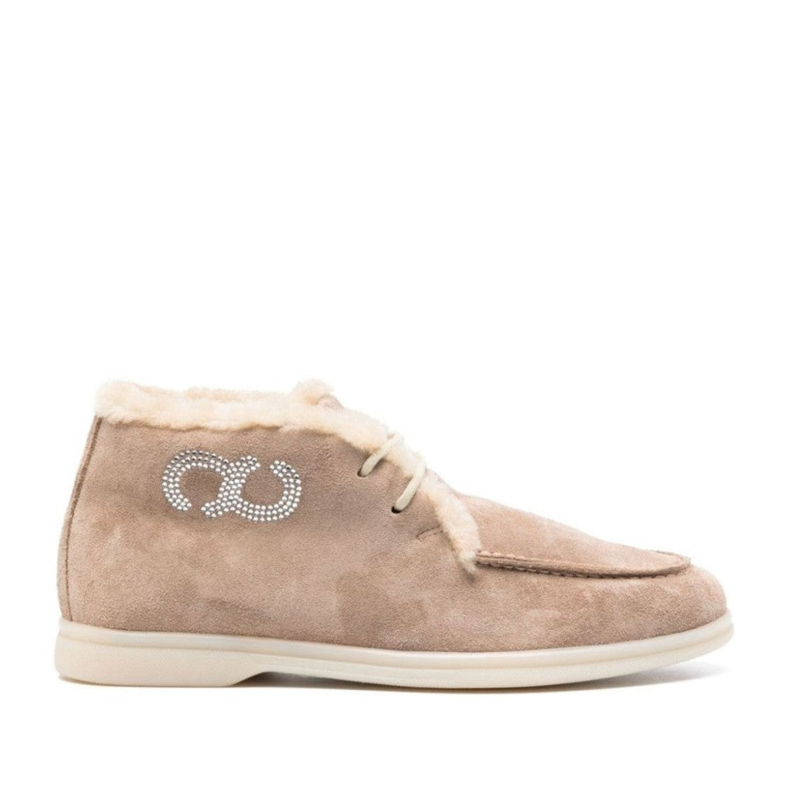 Casadei Brown Antilope Plush Wool Lining Rhinestone Suede Ankle Boots