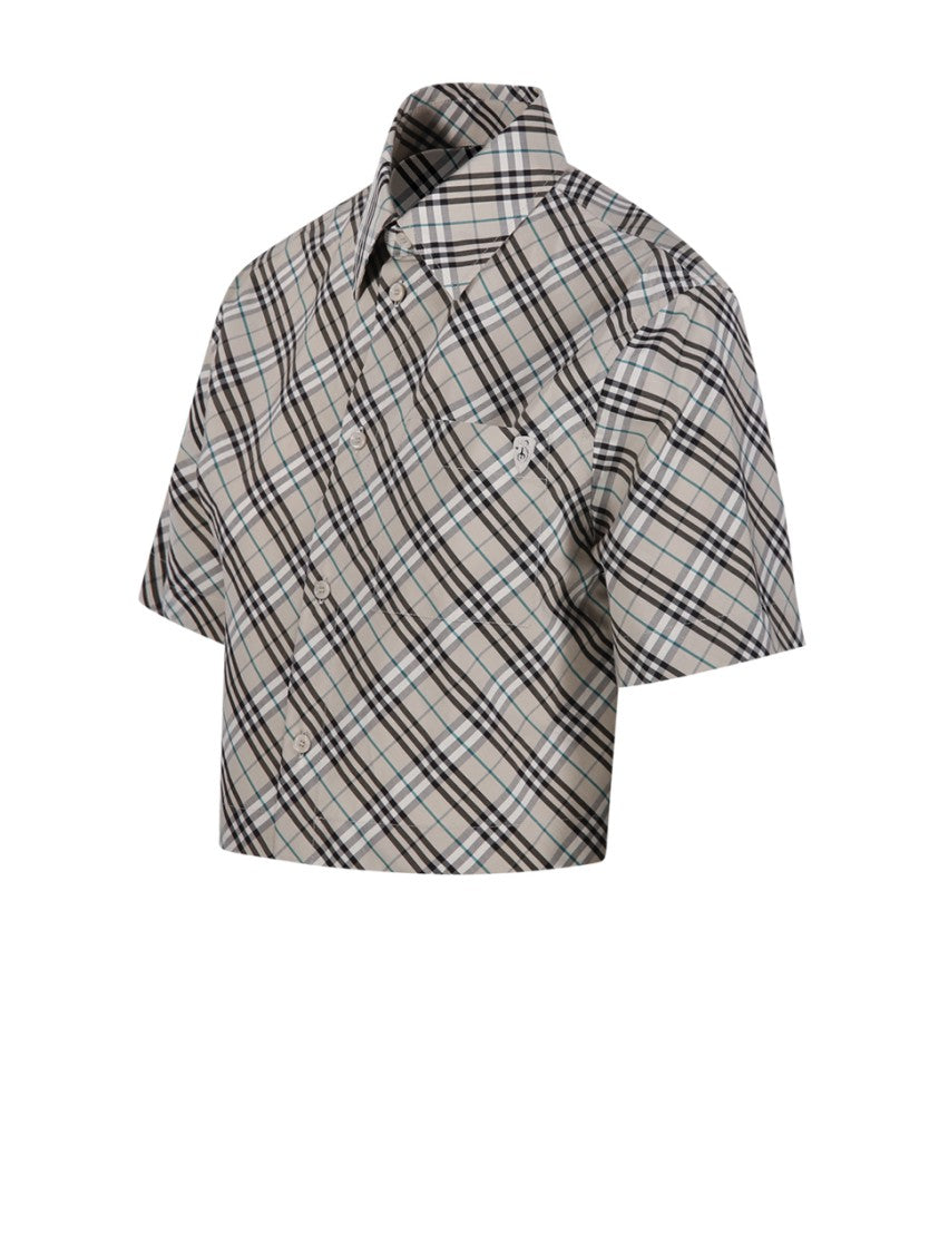 Burberry Plaid Cropped Shirt With Structured Collar