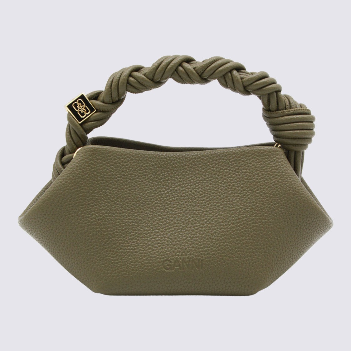 Ganni Geometric Handbag With Twisted Handle And Gold-Tone Accents