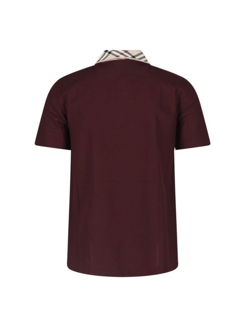 Burberry Bordeaux Check Collar Cotton Polo Shirt