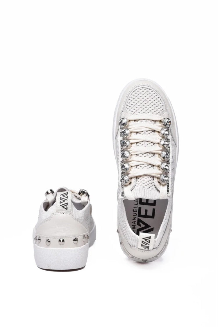 Emanuélle Vee White Leather Rubber Sole Sneakers