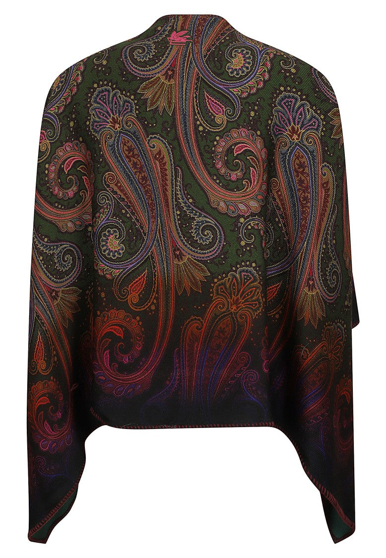 Etro Reversible Cape With Intricate Paisley Design And Asymmetrical Hemline