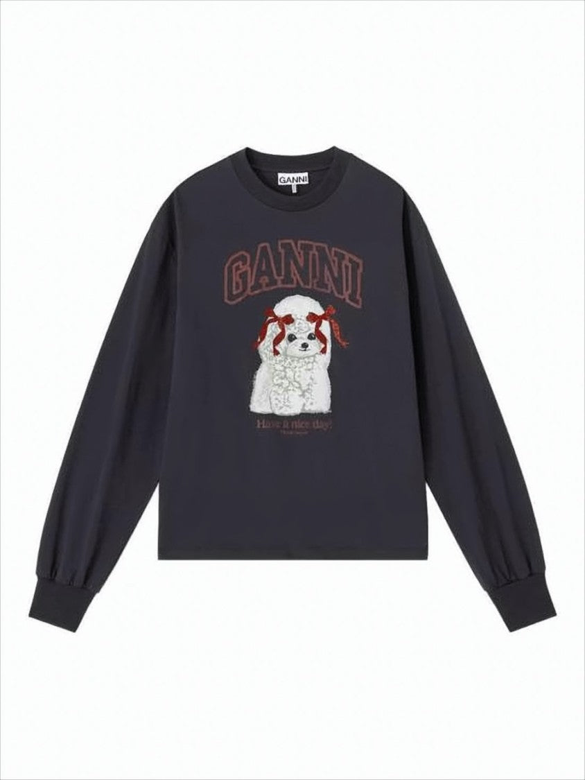 Ganni Relaxed-Fit Long-Sleeve Top With Puffed Sleeves