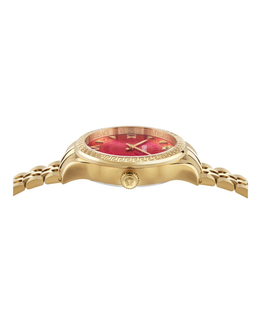 Versace Hellenyium Bracelet Watch With Red Sunray Dial