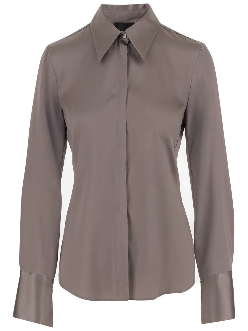 F.It Beige Stretch Silk Shirt With Pointed Collar
