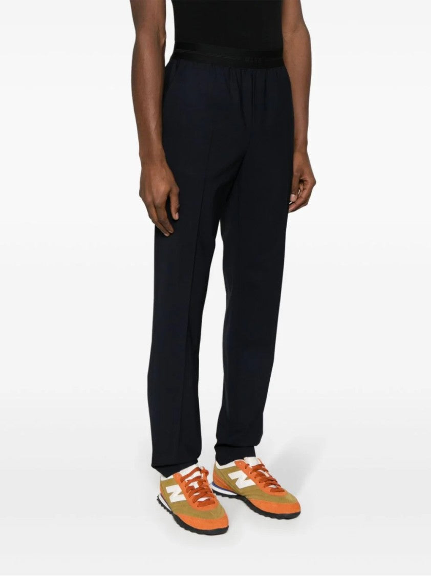 Msgm Navy Wool Blend Pantalone Trousers